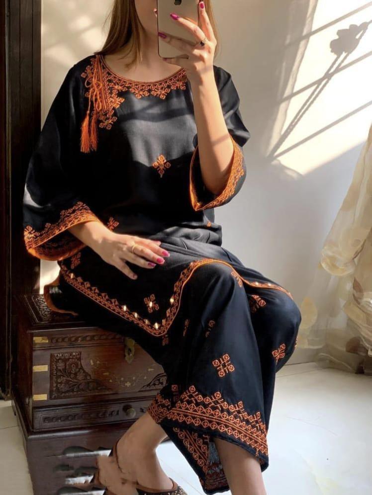 Women's Stitched Linen Embroidery Shirt and Trousers
